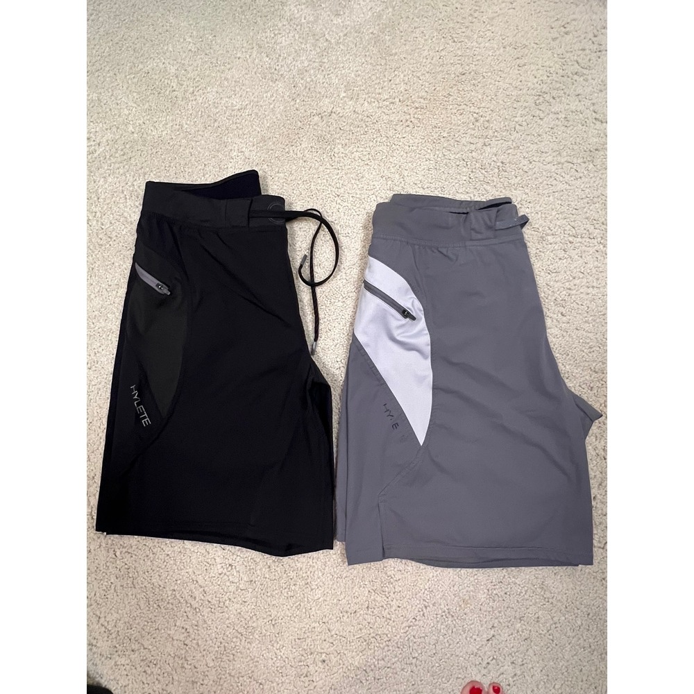 Hylete Mens Above-Knee Training Shorts Bundle 2 Pack Black Grey Medium (IN#79)